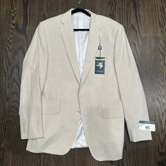Lauren Ralph Lauren Men's Ultraflex Classic-Fit Seersucker Sport Coat - Tan/Whit